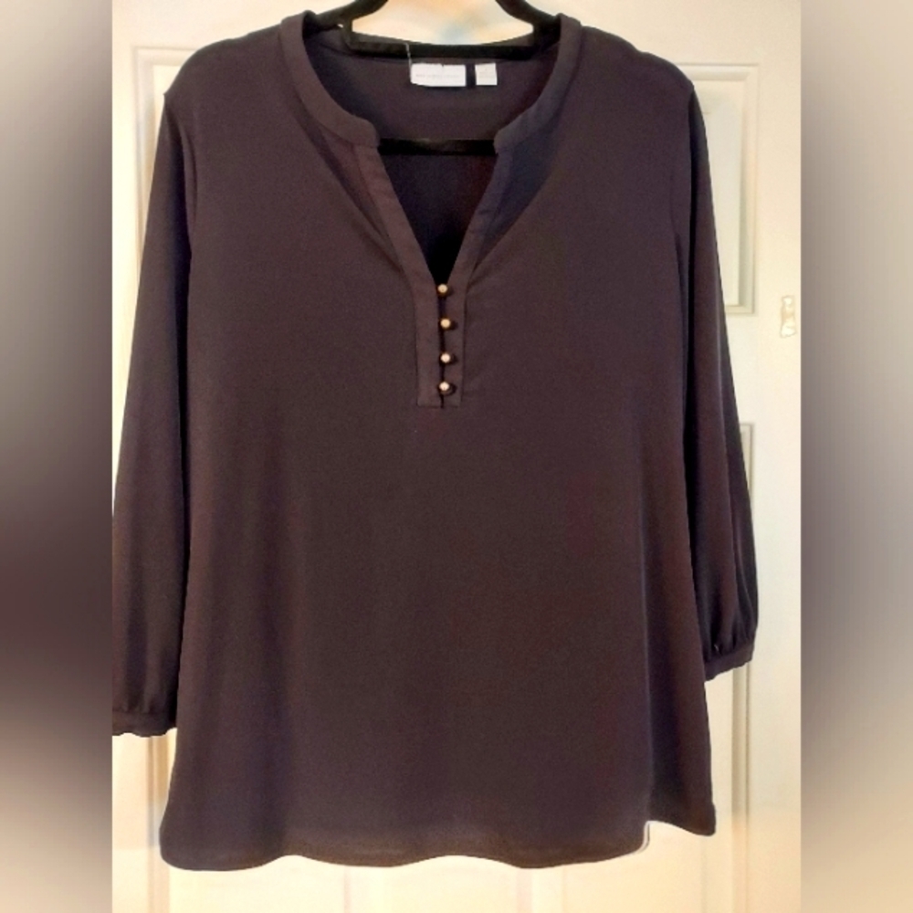 New York & Company Black 3/4 Sleeve Blouse Size L